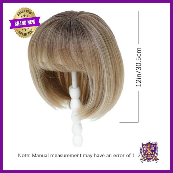 Short Bob Hair Topper 10 Inch Synthetic Wispy Bangs Volumizing